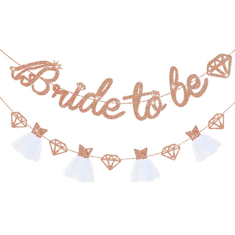 pinkblume Rose Gold Bride to Be Banner Sign Double Sided Glitter Paper 3D Wedding Dress Diamond Bride Garland Bunting for Bridal Shower Wedding Engagement Bachelorette Hen Party Decorations Supplies - Image 1